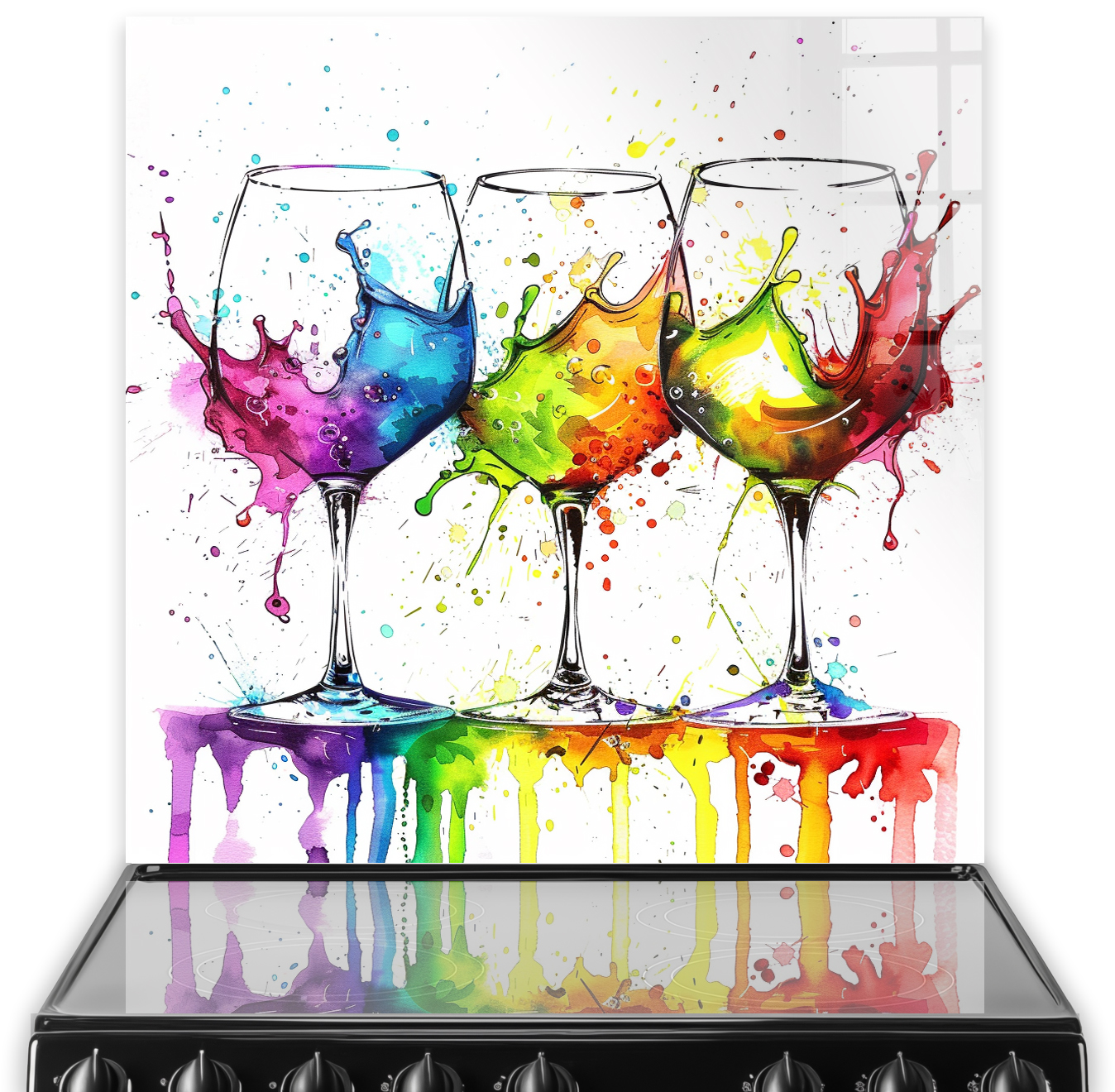 Colourful wine glasses splashback art for kitchen