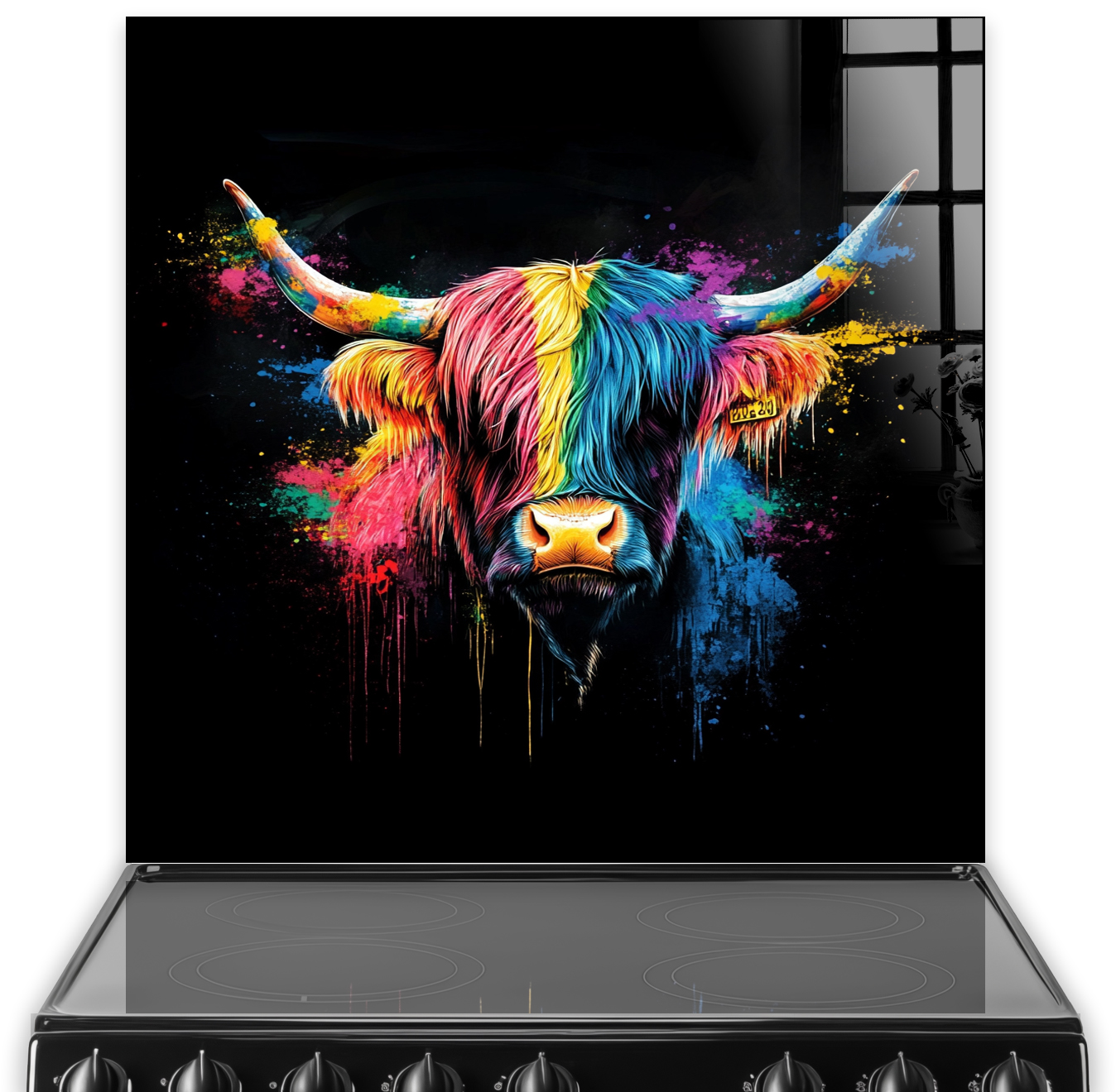 Colorful Highland Cow Printed Splashback for Kitchen with Vibrant Artistic Design