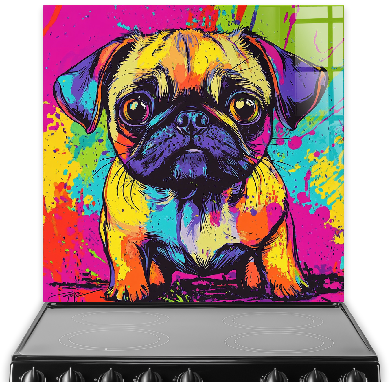 Colourful Graffiti Pug splashback with vibrant colours