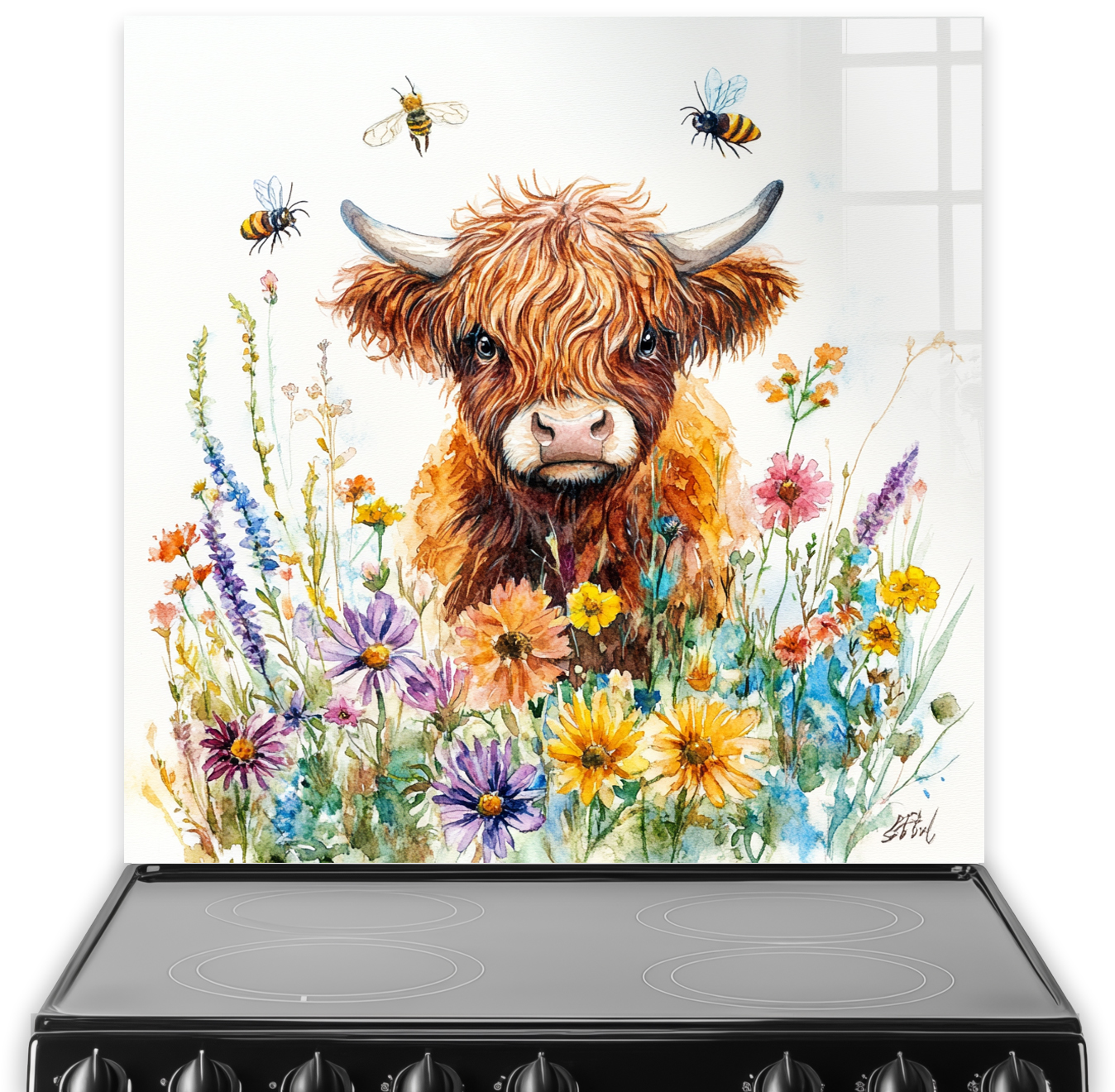 Highland Cows splashback art with 