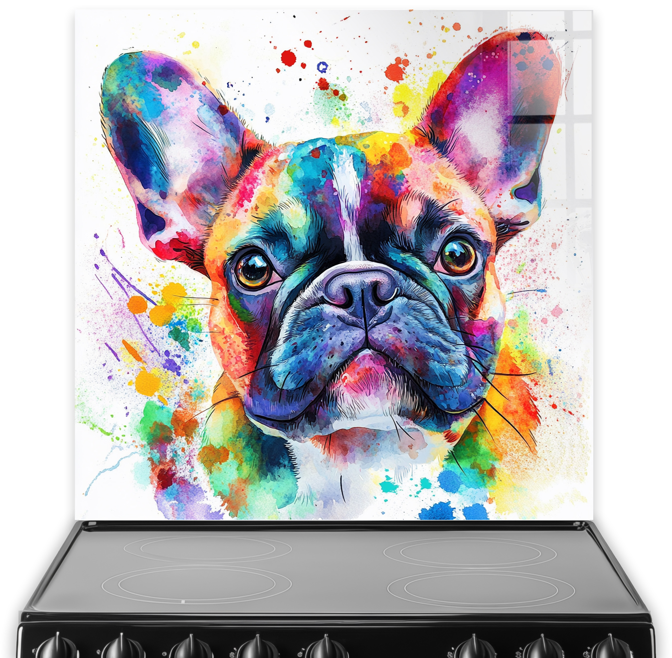 Colourful French Bulldog splashback art