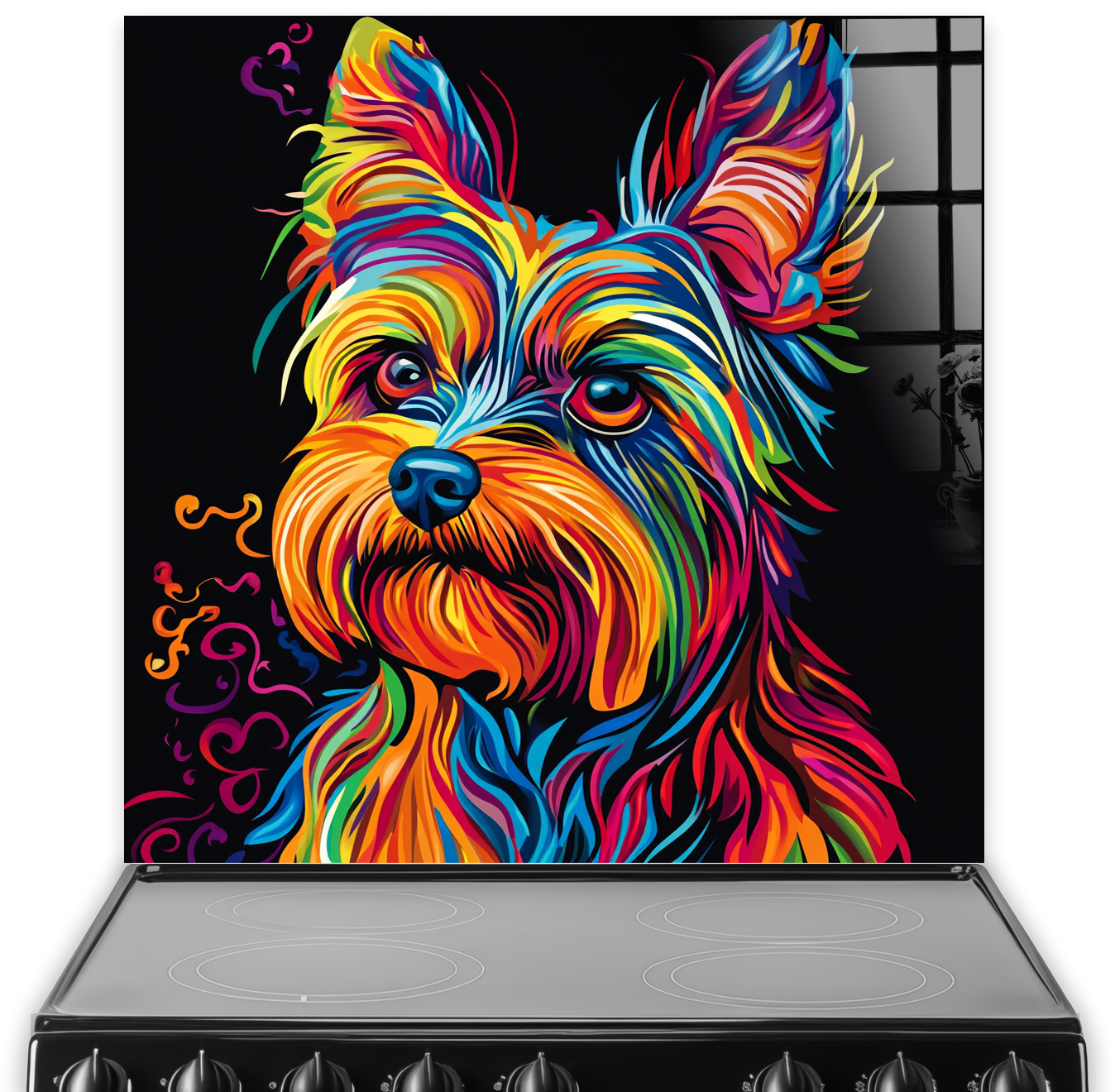 Yorkshire Terrier splashback art with neon colours
