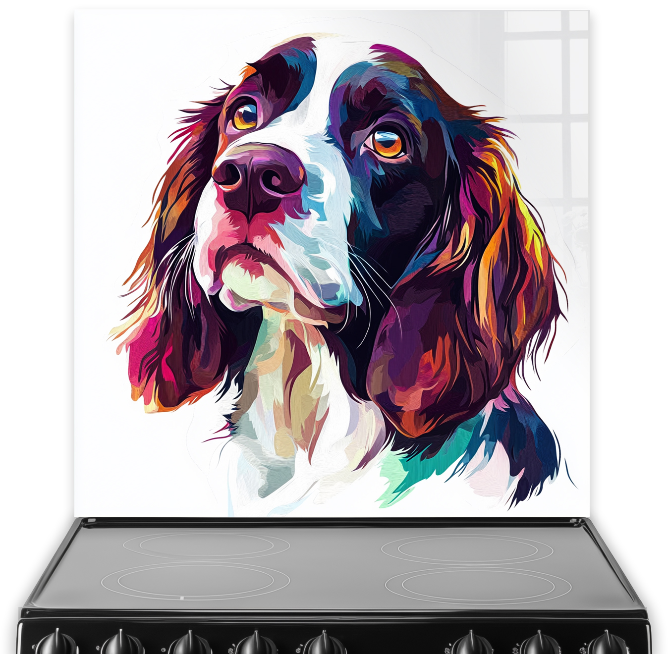 Colourful pop-art style English Springer Spaniel splashback