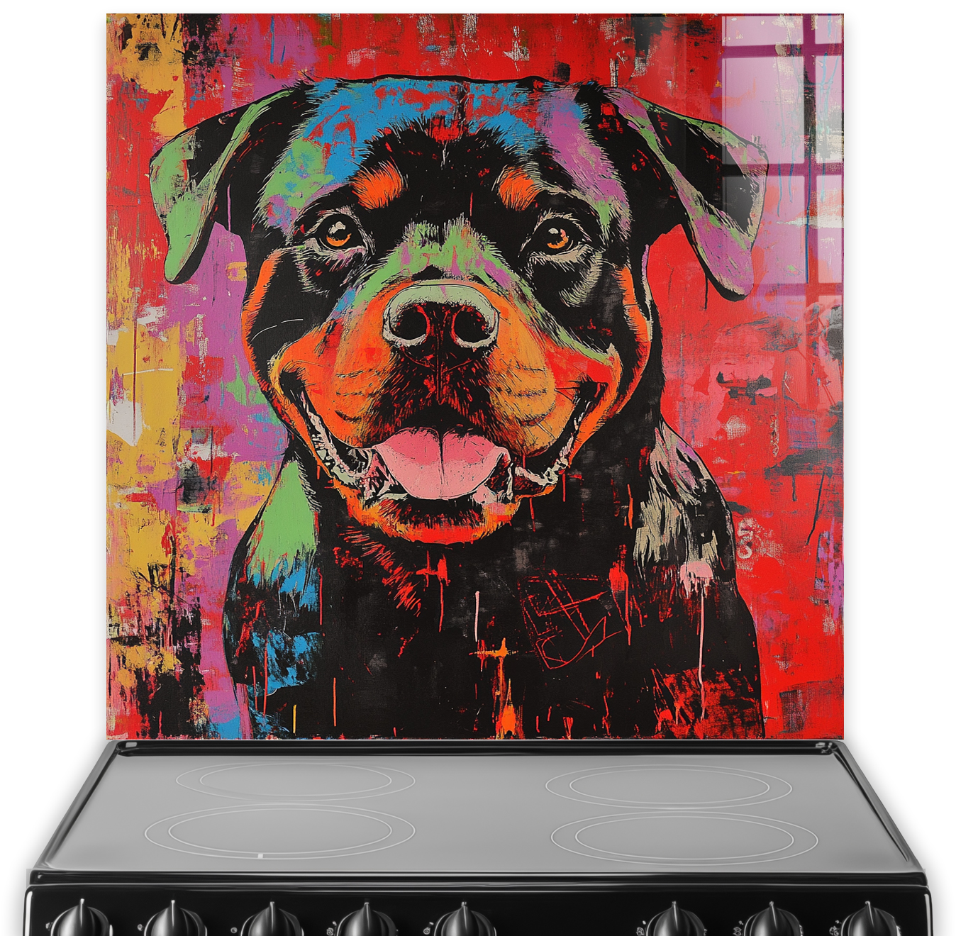 Rottweiler graffiti art splashback with vibrant colours