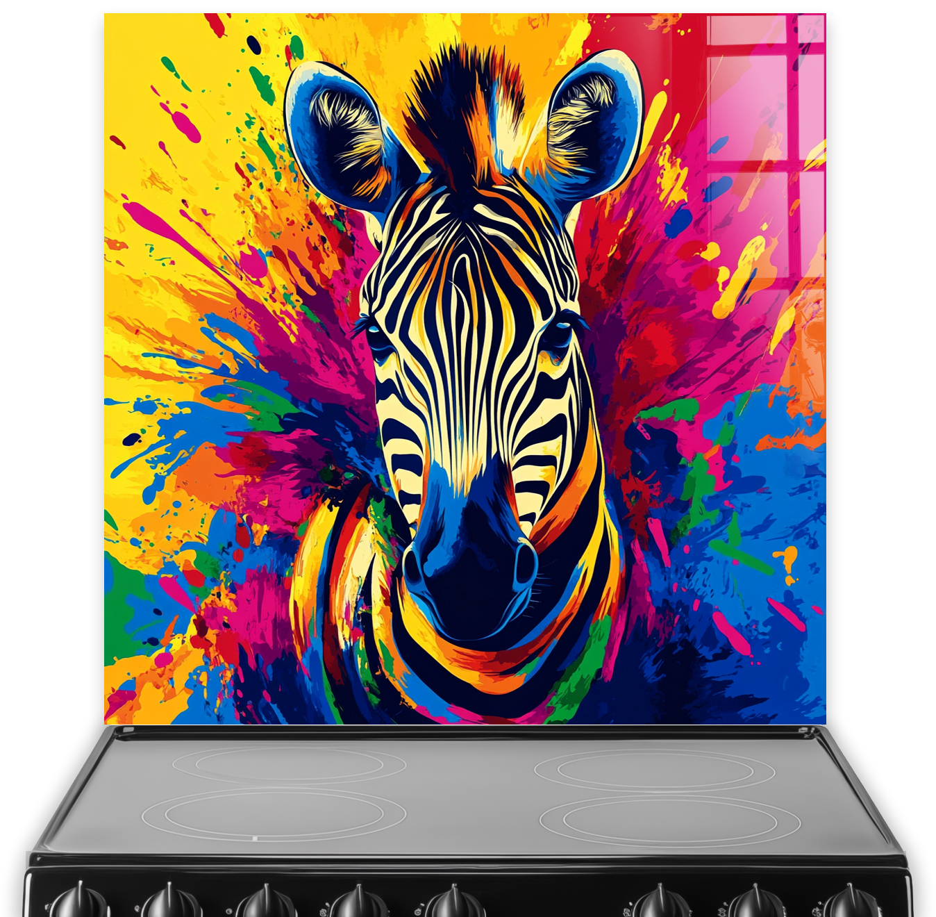 Colourful zebra splashback with vibrant abstract paint effect
