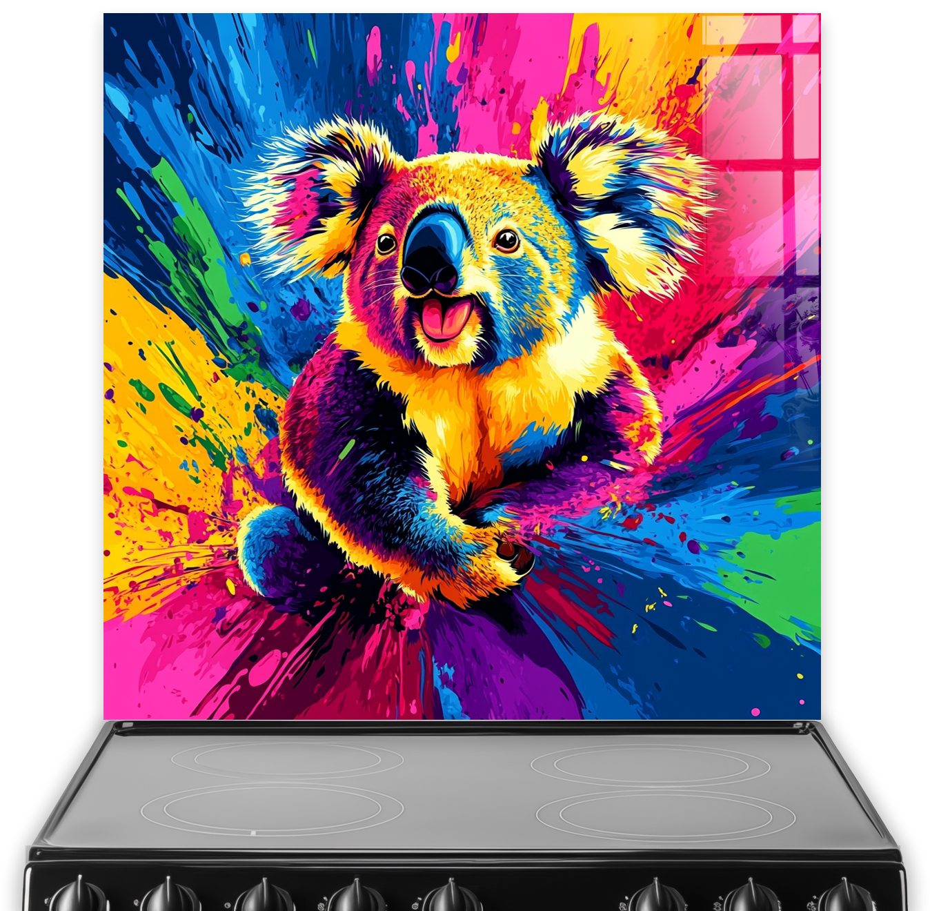 Colourful Koala splashback pop art kitchen design