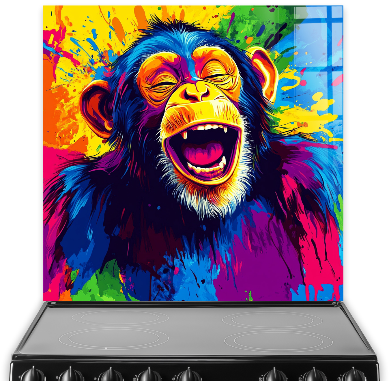 Colourful Laughing Monkey pop art printed kitchen splashback