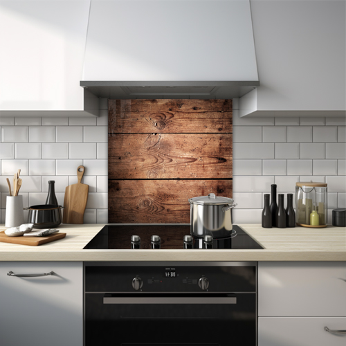 Close-up of dark brown old birch wood glass splashback.