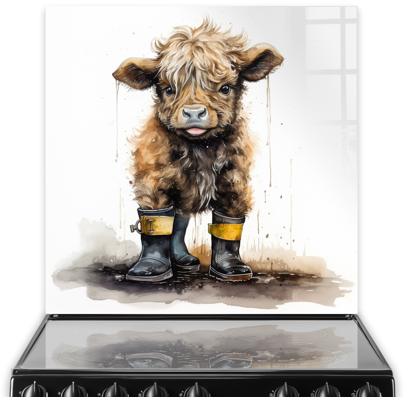 Brodie Smiley In Mud Highland Cow Illustration Printed Splashback