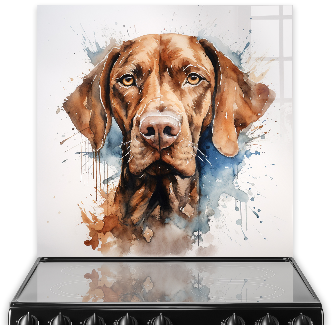 Vizsla Dog Printed Kitchen Splashback with Artistic Watercolour Design