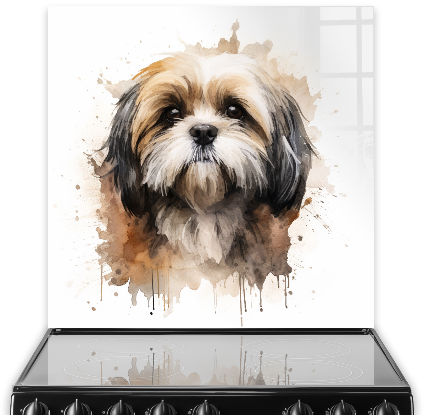 Lhasa Apso dog kitchen splashback art in brown and white