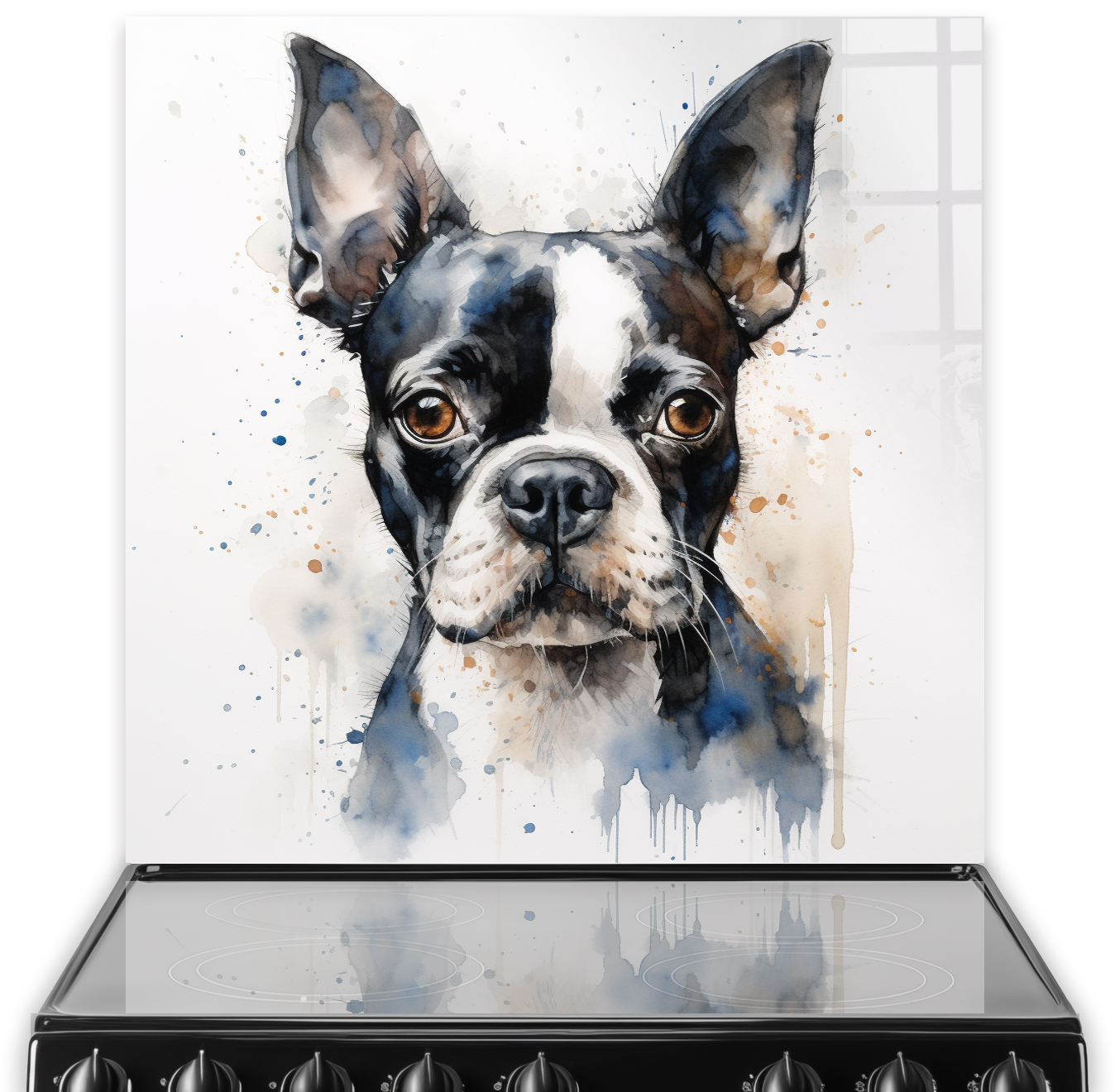 Artistic Boston Terrier Kitchen Splashback in Watercolour Style