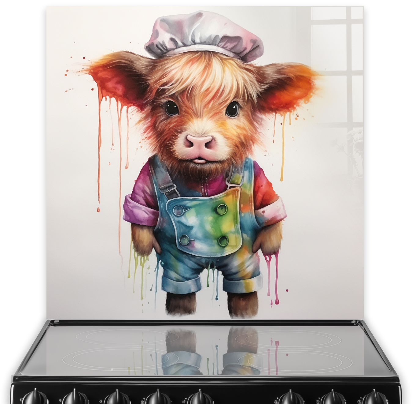 Whimsical Highland Cow in Chef Attire Printed Kitchen Splashback Art