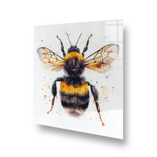 Artistic bumblebee splashback design with vibrant yellow and black colours and splatter accents Side View