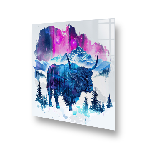 Vibrant Highland Cow Art Splashback in Kitchen Setting Side View