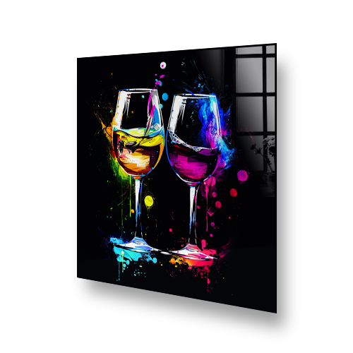 Colourful Vivid Wine Glasses art on kitchen splashback Side View