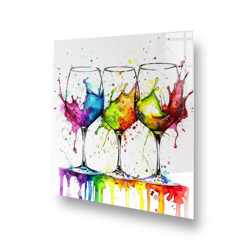Colourful wine glasses splashback art for kitchen Side View