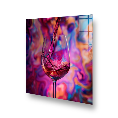 A colourful artistic wine glass kitchen splashback with vibrant fluid colours Side View