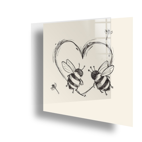 Whimsical bees forming a heart on a cream kitchen splashback Side View