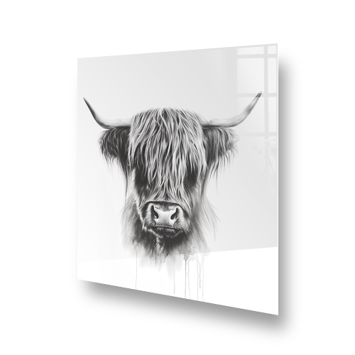 Monochrome Charcoal Highland Cow Art on Kitchen Splashback Side View