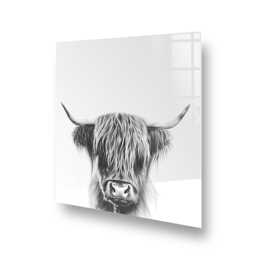 Charcoal Peeping Highland Cow Art on Kitchen Splashback Side View