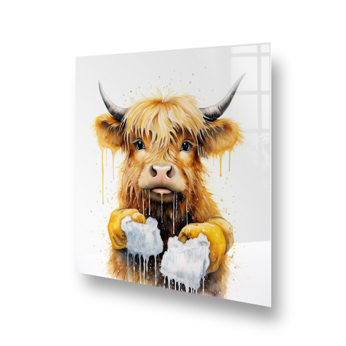 Artistic highland cow splashback with dripping paint effects from Washing Up Wynd Side View