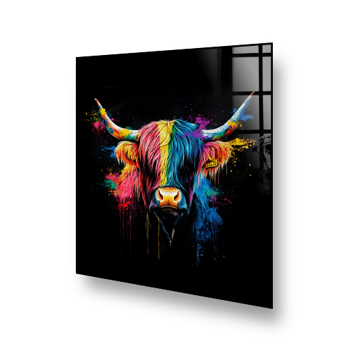 Colorful Highland Cow Printed Splashback for Kitchen with Vibrant Artistic Design Side View