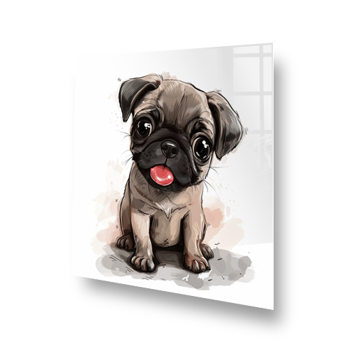Adorable Pug Puppy splashback art with beige and grey tones. Side View