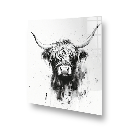 Highland Cow splashback art in black and white Side View