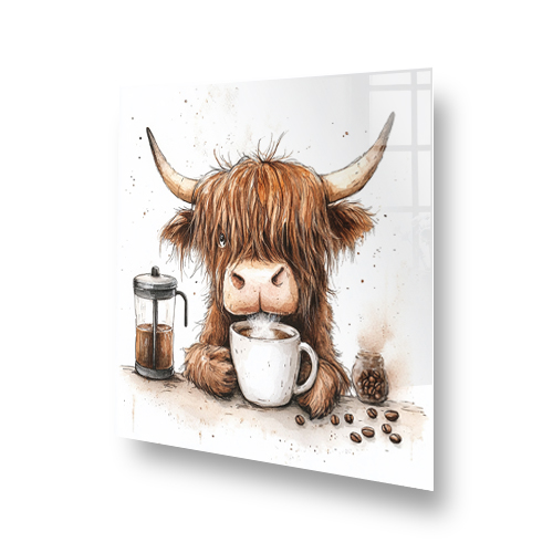Highland Cow Moocha Latte kitchen splashback with coffee theme Side View