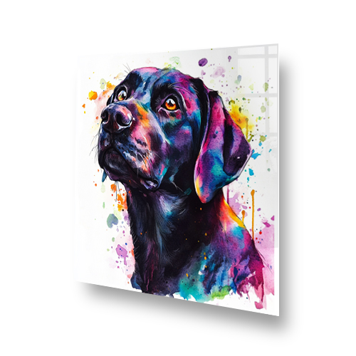 Colourful Labrador Retriever splashback art with vibrant shades Side View