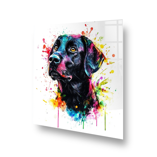 Colourful Labrador Retriever splashback art with vibrant colours. Side View