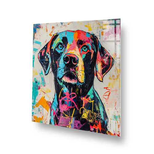 Colourful Labrador Retriever splashback art with graffitti style Side View