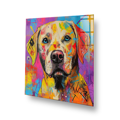 Vibrant Labrador Retriever splashback art with bright colours. Side View