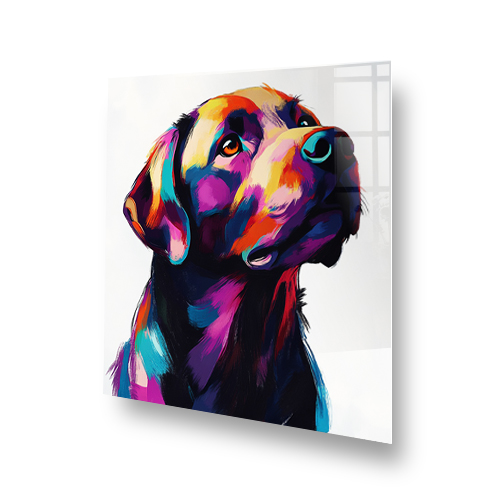 Colourful Labrador Retriever splashback art with vibrant colours. Side View