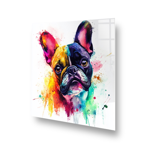 Colourful French Bulldog splashback art with vibrant colours. Side View