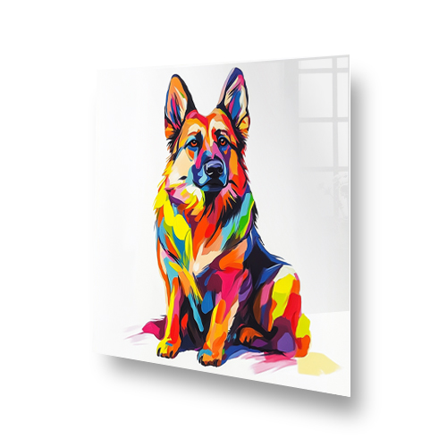 Colourful German Shepard artwork splashback Side View