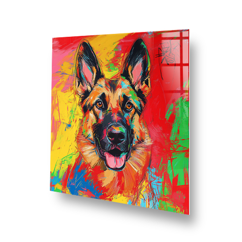 German Shepard splashback with vibrant colours in graffiti style Side View