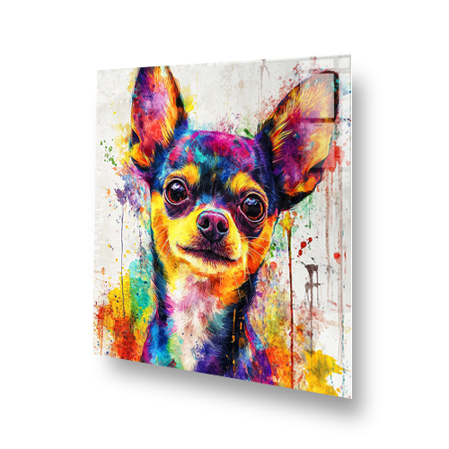 Colourful Chihuahua splashback art with vibrant colours. Side View