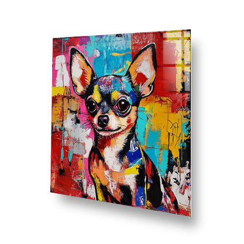 Chihuahua graffiti style splashback with vibrant colours Side View