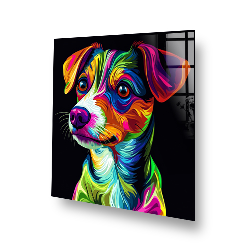 Colourful neon Jack Russell Terrier splashback art with vibrant colours. Side View