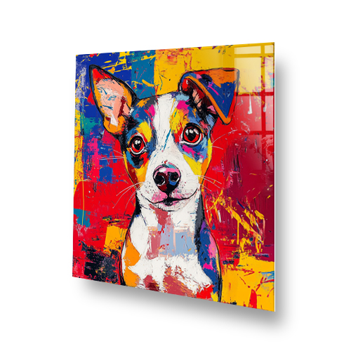 Jack Russell Terrier graffiti splashback with colourful abstract background. Side View