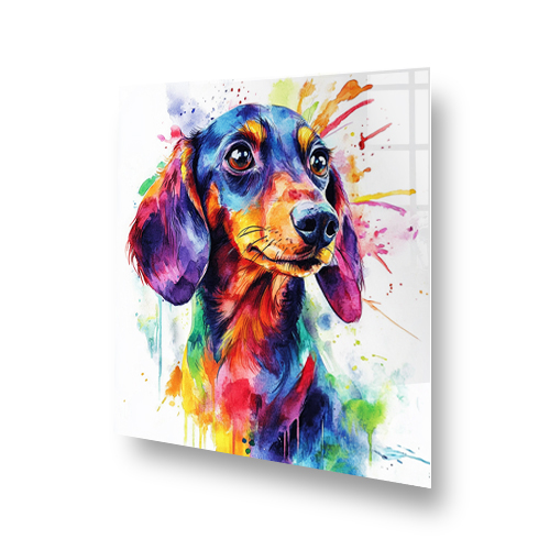 Colourful Dachshund splashback art with vibrant colours. Side View