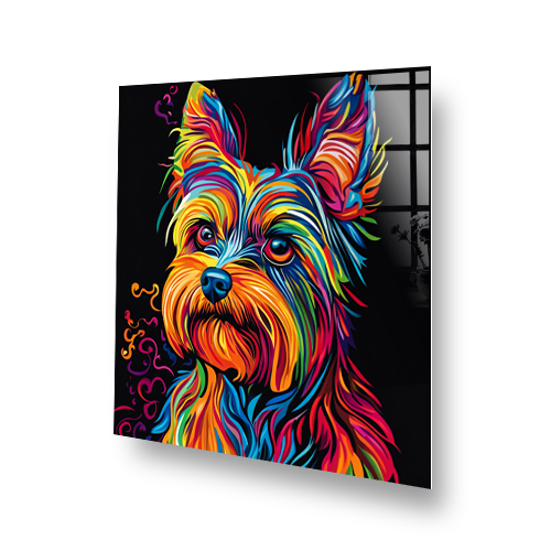 Yorkshire Terrier splashback art with neon colours Side View