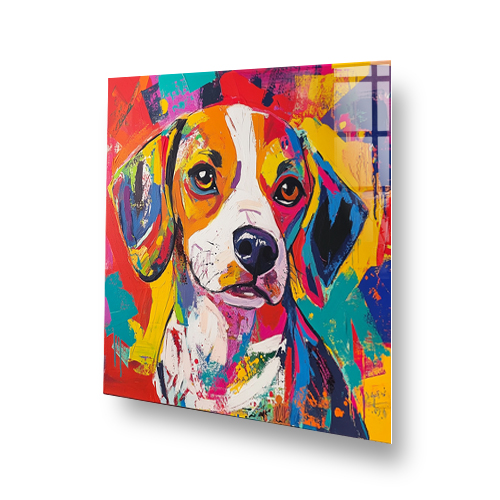 Graffiti style beagle splashback with vibrant colours. Side View