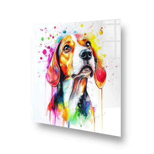 Colourful Beagle splashback art in watercolour style Side View