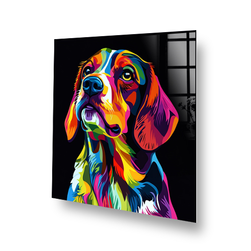Neon beagle art splashback in vibrant pop art style with bright colours. Side View