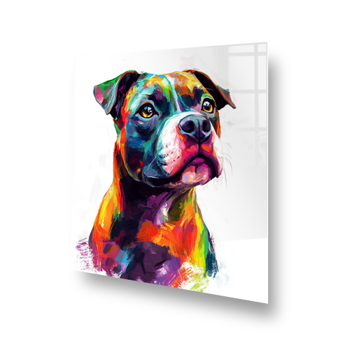 Colourful Staffordshire Bull Terrier art splashback with vibrant colours and expressive style. Side View