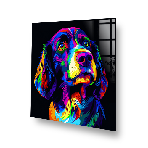 Neon pop art style English Springer Spaniel splashback with vibrant colours. Side View