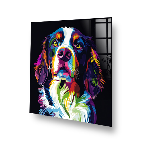 Colourful English Springer Spaniel splashback with neon hues. Side View